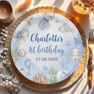Prato De Papel Sob a Parte Aniversário de criança do Mar