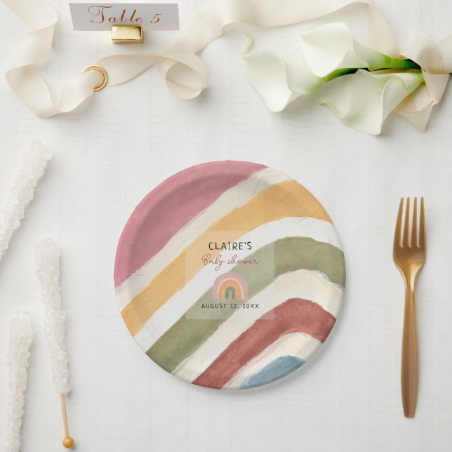 Prato De Papel Sob o Chá de fraldas Rainbow Boho (Casamento)