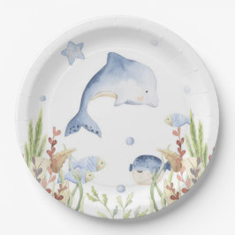 Prato De Papel Sob o Decor do Partido do Mar, Dolphin Birthday