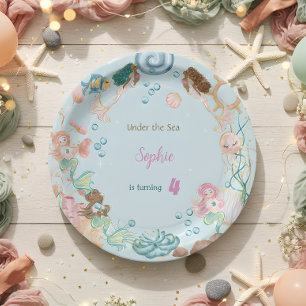 Prato De Papel Sob o mar aniversário de criança de Sereias