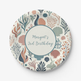 Prato De Papel Sob o Mar Aniversário, Padrão de Sussurros Oceanos