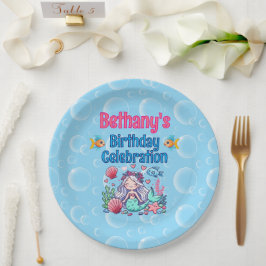 Prato De Papel Sob o Mar Sereia Aniversário