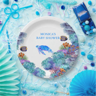 Prato De Papel Sob o Oceano Náutico Chá de fraldas do Mar