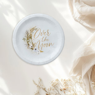 Prato De Papel Sobre a Lua Boho Dourado Pó e Nuvens Placas de Pap