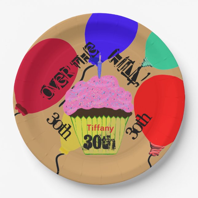 Prato De Papel Sobre as Placas dos Balões do Cupcake Rosa Hill (Frente)