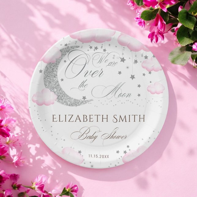 Prato De Papel Sobre o Chá de fraldas da Moon Silver Pink Girl (Criador carregado)