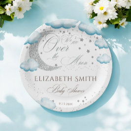 Prato De Papel Sobre o Chá de fraldas do Garoto Azul da Lua Prata