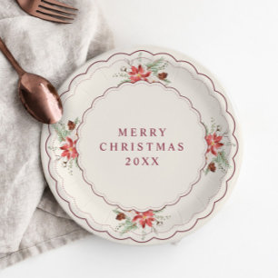Prato De Papel Sobremesa Botânica de Natal Poinsettia Vintage