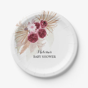 Prato De Papel Sobremesa Personalizada Boho Burgundy Pampas Grass