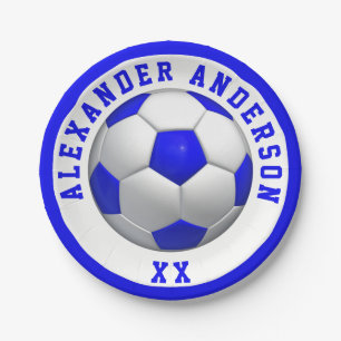 Prato De Papel Soccer Blue Name e Jersey Personalize