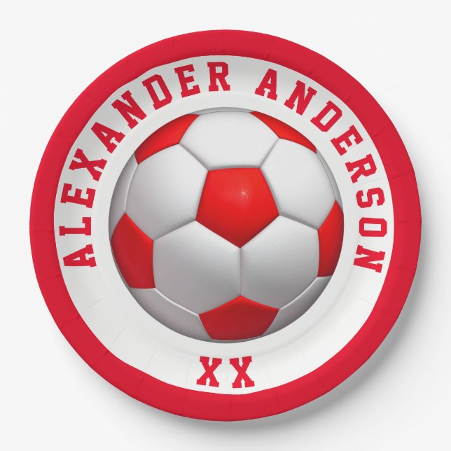 Prato De Papel Soccer Red Name e Jersey Personalize   (Frente)