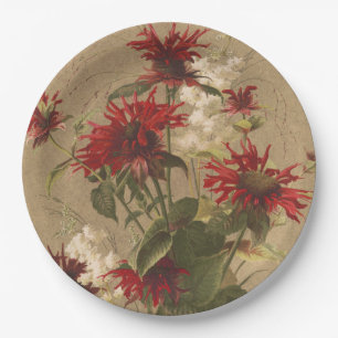 Prato De Papel Sofisticado Floral Vermelho e Burgundy Contra Bege