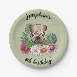 Prato De Papel Soft-Coated Wheaten Terrier Floral Feliz Aniversár