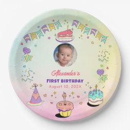 Prato De Papel Soft Pastel Baby Boy 1st Birthday Photo Plates
