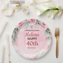 Prato De Papel Soft Pink & Sage Green Roses Any Year Birthday