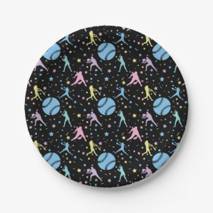 Prato De Papel Softbol Feminino - Jogadoras com Estrelas
