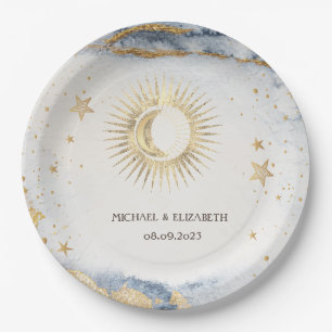 Prato De Papel Sol Celestial, Lua, Estrelas Aquarela