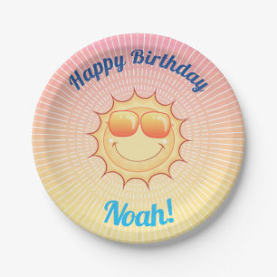 Prato De Papel Sol de aniversário personalizado com sombras