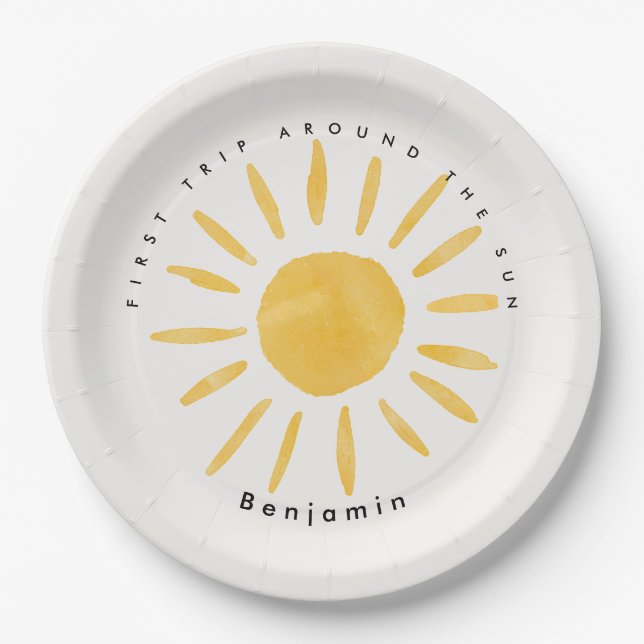 Prato De Papel sol primeiro aniversario aquarela sol (Frente)