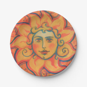 Prato De Papel Sol sorridente, Fairytale Fantasy Art, Orange Yell