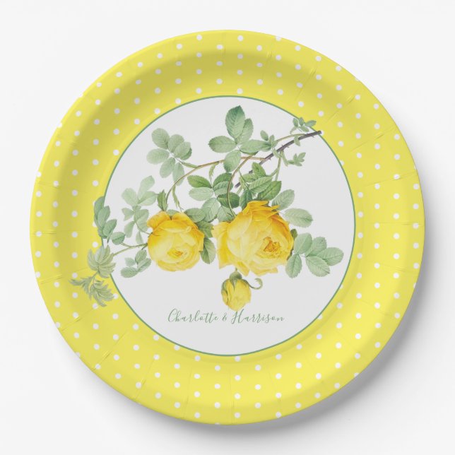 Prato De Papel Solarny Yellow Roses Floral Elegante Casamento (Frente)