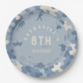 Prato De Papel Soldado de camuflagem azul exército aniversário