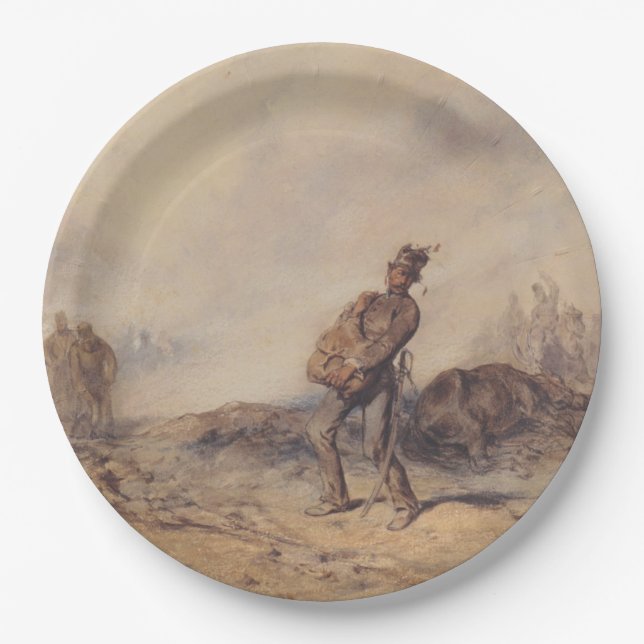 Prato De Papel Soldado ferido após a batalha (cena de guerra) (Frente)