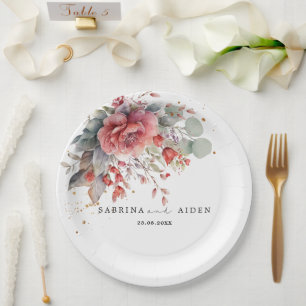 Prato De Papel Soma De Casamento Azul Pêssego Rosa Esbranquiçado