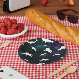 Prato De Papel Sombra branca de tubarão no Espaço Negro da galáxi