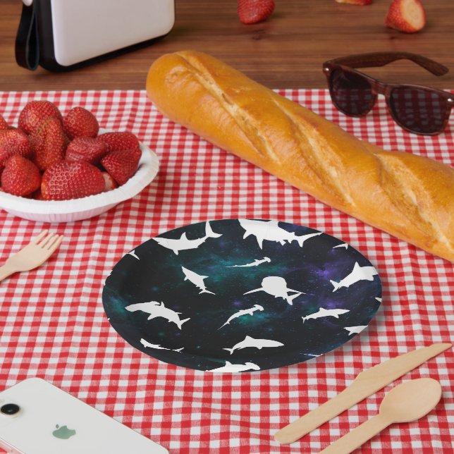 Prato De Papel Sombra branca de tubarão no Espaço Negro da galáxi (Piquenique)