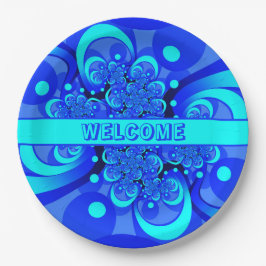 Prato De Papel Sombras da Arte Fractal Abstrato Moderna Azul