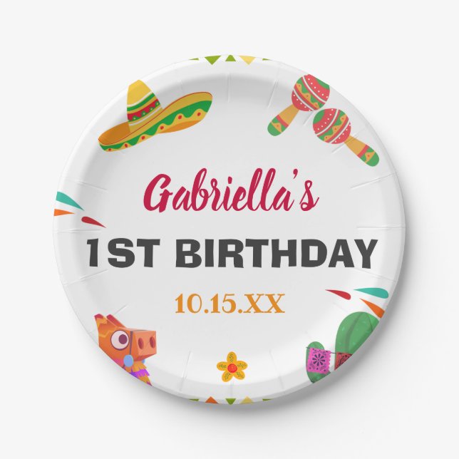 Prato De Papel Sombrero Llama Mexicano Estilo Fiesta Primeiro Ani (Frente)