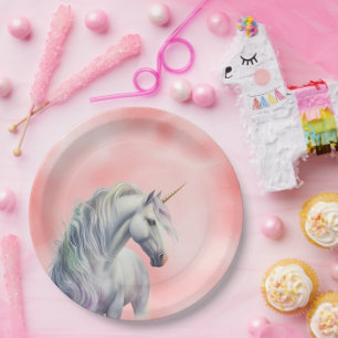 Prato De Papel Sonho de Unicórnio Rosa Pêssego