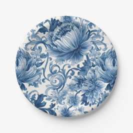 Prato De Papel Sonhos Azuis | Chinoiserie de Aquarela Floral Bran