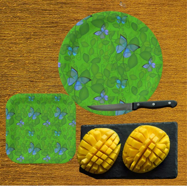 Prato De Papel Sonhos da Floresta Tropical Vines Borboletas  (Ready for your tropical party!)