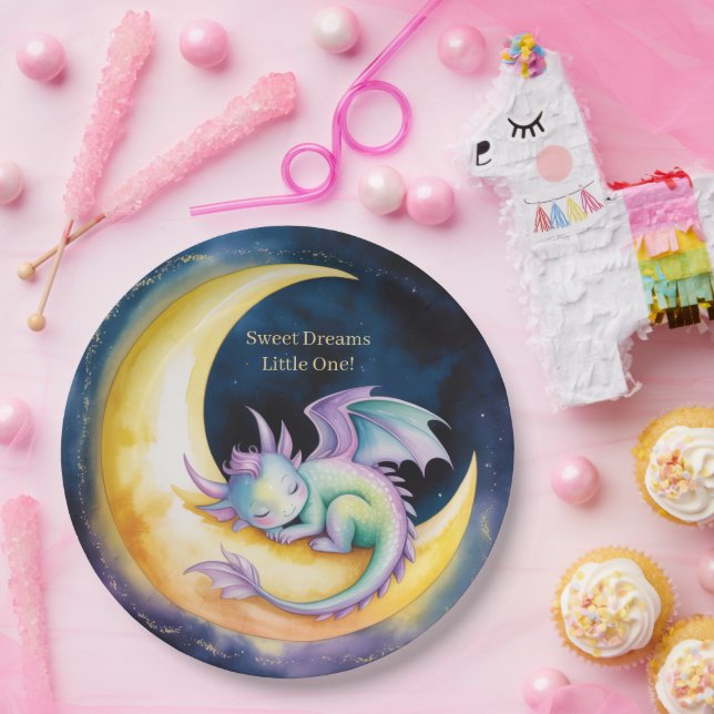 Prato De Papel Sonhos Doces Dragão e Metade da Lua Chá de Bebê (Festa)