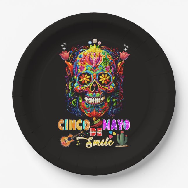 Prato De Papel Sorriso de Cinco De Mayo (Frente)