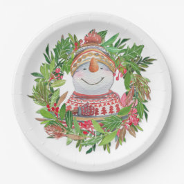 Prato De Papel Sorriso Snowman Wreath Natal