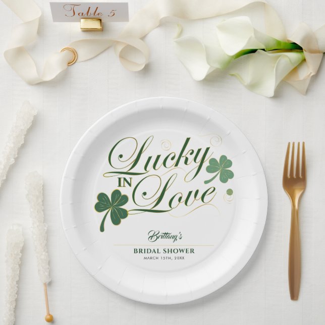 Prato De Papel Sortuda no Amor St Patrick's Chás de Noiva Moderno (Casamento)