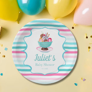 Prato De Papel Sorvete de Aquarela Sundae Baby Shower