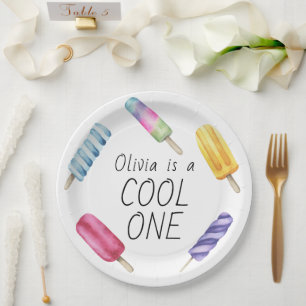 Prato De Papel Sorvete de Picolé de Verão em Aquarela Aniversário