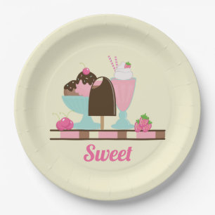 Prato De Papel Sorvete doce Sundae & Strawberry Float