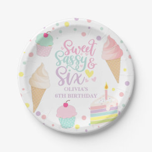 Prato De Papel Sorvete e Bolo Doce Atitude Seis 6º Aniversário