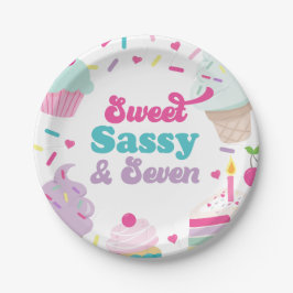 Prato De Papel Sorvete e Bolo Doce Sassy Sete 7º Aniversário