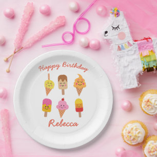 Prato De Papel Sorvete Kawaii e Aniversário de Picolé