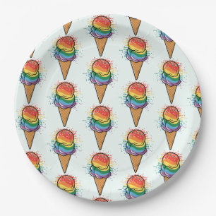 Prato De Papel Sorvete Rainbow LGBTQ+ Prioridade