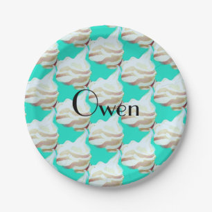 Prato De Papel Sorvete vintage turquesa e branco