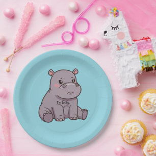 Prato De Papel "Sou exigente." Hipopótamo Bebê Fofo Desenho Anima