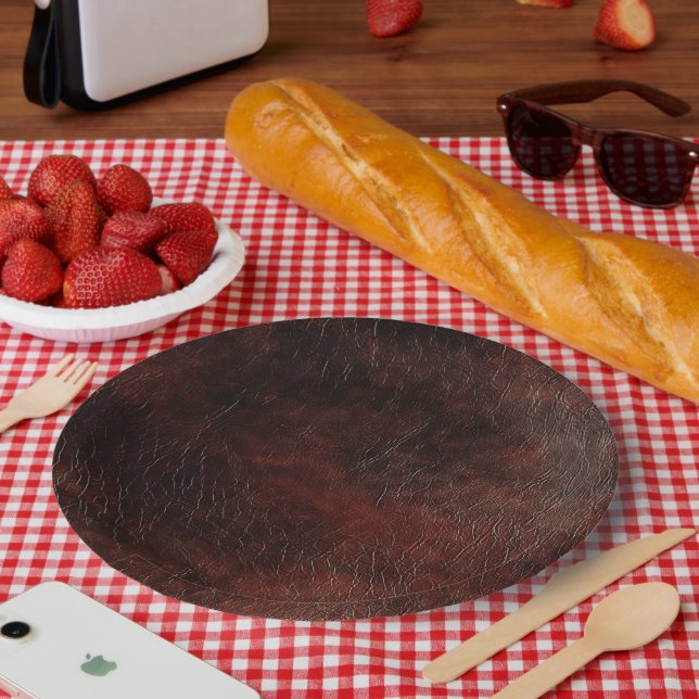 Prato De Papel Southwest Faux Brown Leather Cowhide (Piquenique)