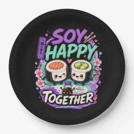 Prato De Papel Soy Feliz Juntos – Fofo Casal de Sushi Kawaii